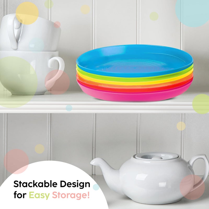 PLASKIDY Kids Plates Set of 12 - Toddler Plastic Dinner Plates - BPA FREE, Microwave & Dishwasher Safe, Brightly Colored 7 Inch - Image 5